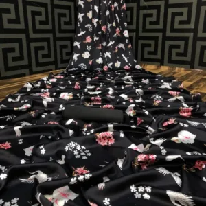 Black Printed satin silk saree