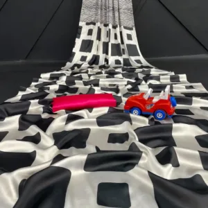 Black & White Soft Satin Silk Saree